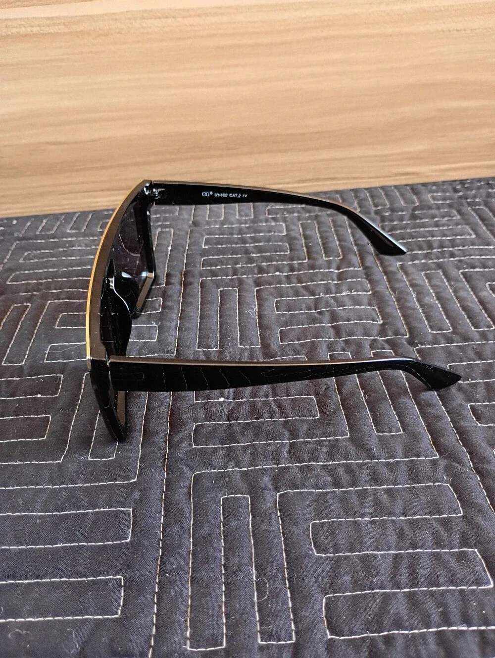 Men's Shield Sunglasses with Black Lenses and Gold Brow Bar